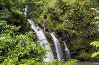 The upper Waikani falls seen on the road to Hana�